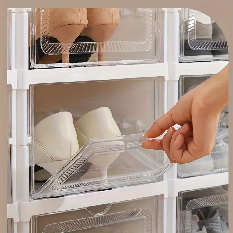 3-Tier Stackable Shoe Storage Box Set, featuring easy-access front-opening waterproof transparent plastic V1102-KDDXZSNH001