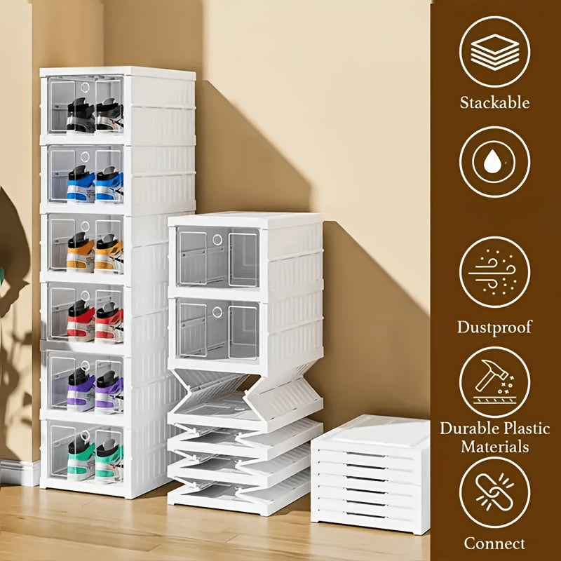 3-Tier Stackable Shoe Storage Box Set, featuring easy-access front-opening waterproof transparent plastic V1102-KDDXZSNH001