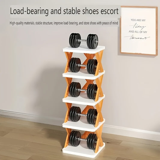 6-Tier Foldable White/Orange Shoe Rack, space-saving vertical design for entry halls, living rooms, bedrooms, V1102-KZDXJ003