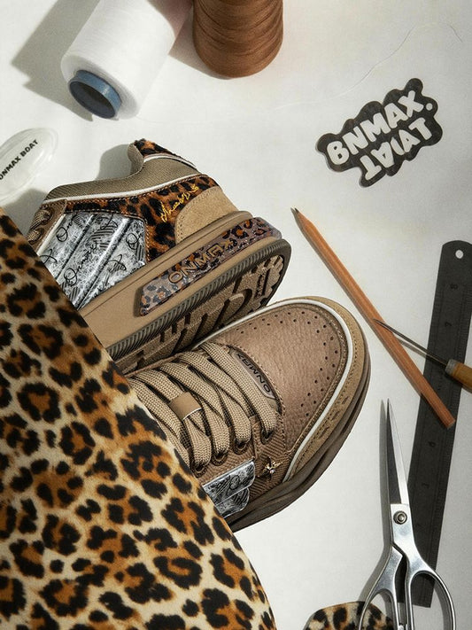 Leopard Print Sneakers Platform Chunky Shoes High-Top Casual Shoes Unisex - Leopard print brown - Size 10(AU10/EU43)
