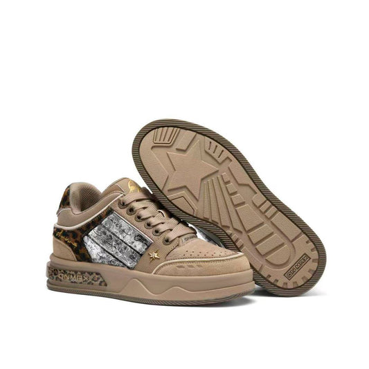Leopard Print Sneakers Platform Chunky Shoes High-Top Casual Shoes Unisex - Leopard print brown - Size 7(AU7/EU40)
