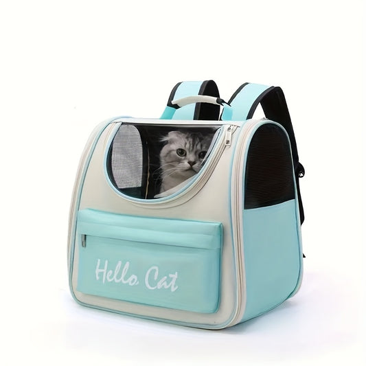GREEN Hello Cat Nylon Pet Backpack, Large Capacity Foldable Travel Carrier with Zipper Closure, Easy Access V1102-MBB001