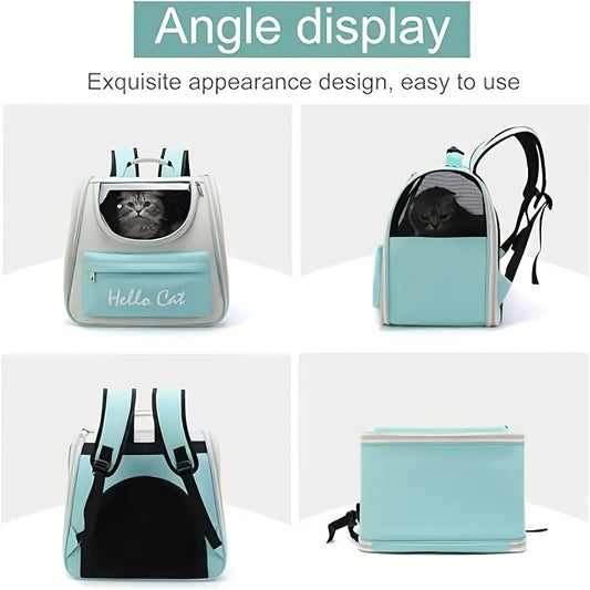 Hello Cat Nylon Pet Backpack, Large Capacity Foldable Travel Carrier with Zipper Closure, Easy Access for V1102-MBB004