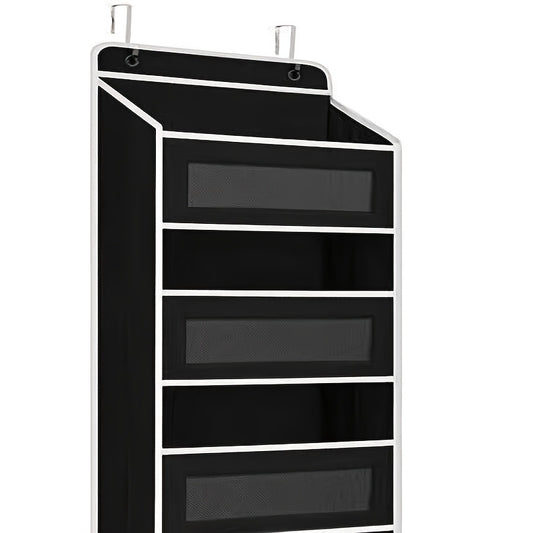 Storage Marvel in Black & Gray - 3-Tier Over-the-Door Organizer with 3 Large Pockets. Sturdy and Anti-Tip V1102-MHSND002