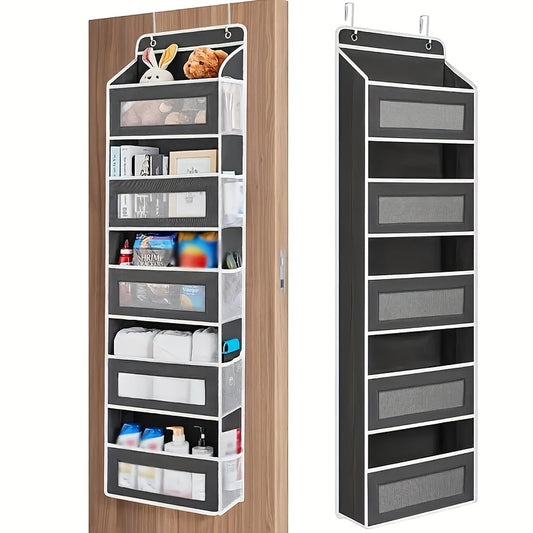 Storage Marvel in Black & Gray - 5-Tier Over-the-Door Organizer with 5 Large Pockets. Sturdy and Anti-Tip V1102-MHSND003