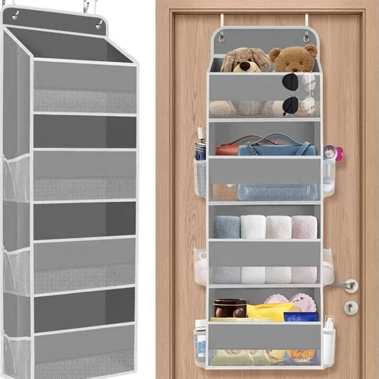 Storage Marvel in Black & Gray - 5-Tier Over-the-Door Organizer with 5 Large Pockets. Sturdy and Anti-Tip V1102-MHSND003