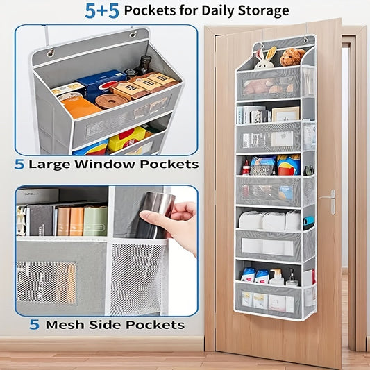 Storage Marvel in Black & Gray - 5-Tier Over-the-Door Organizer with 5 Large Pockets. Sturdy and Anti-Tip V1102-MHSND004