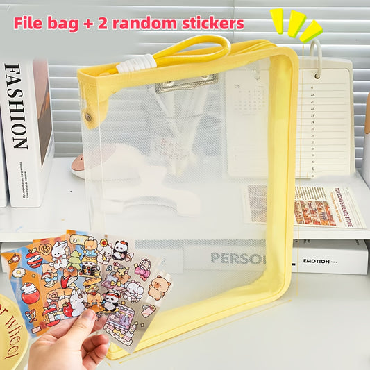 Macaron Candy Student File Bag + PET Animal Stickers - Hand-Carry Large Capacity Waterproof A4 Zipper V1102-MKLWJD004