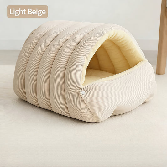 High-Elasticity Warm Cat Bed: 57x37x28cm Wrapped Design, Striped Fleece + Arctic Fleece Heat Retention, V1102-MW001