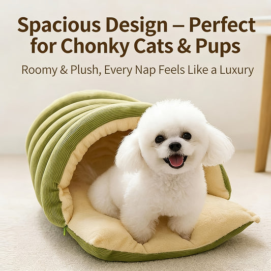 High-Elasticity Warm Cat Bed: 57x37x28cm Wrapped Design, Striped Fleece + Arctic Fleece Heat Retention, V1102-MW001
