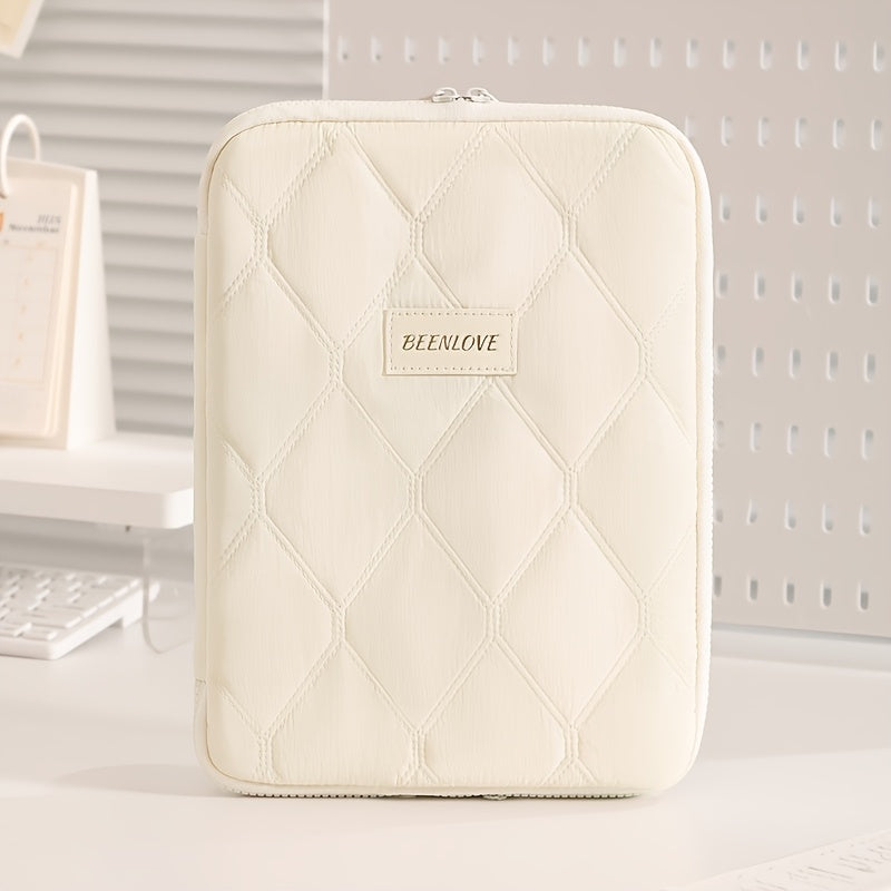 (beige)**BEENLOVE Tablet Storage Bag: 180 degrees Full-Open Independent Compartment, Shockproof & Portable, V1102-PBSND002
