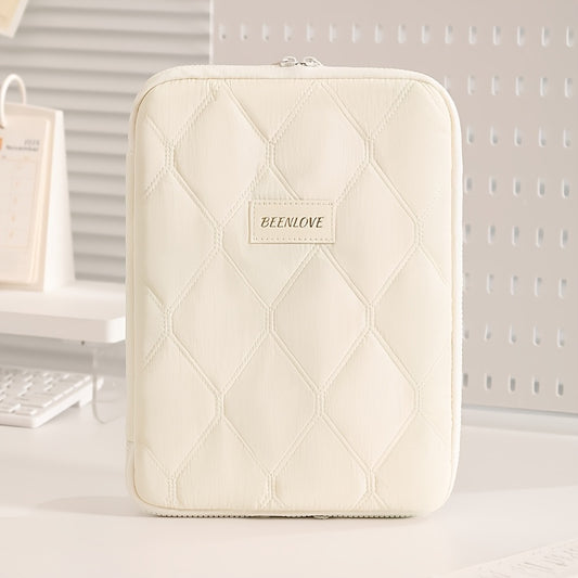 (beige)**BEENLOVE Tablet Storage Bag: 180 degrees Full-Open Independent Compartment, Shockproof & Portable, V1102-PBSND002