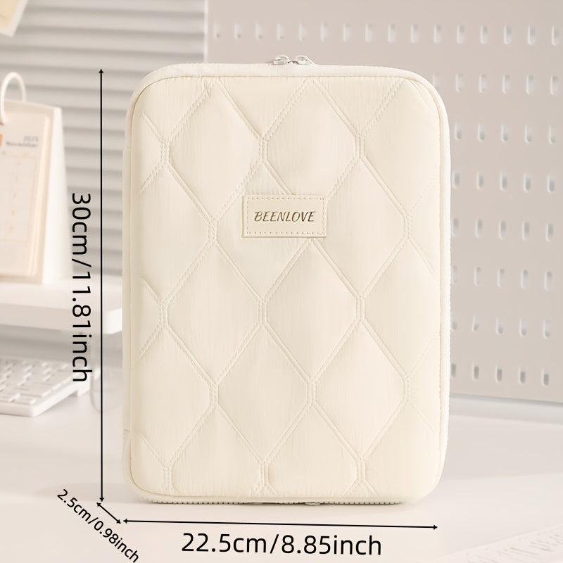 (beige)**BEENLOVE Tablet Storage Bag: 180 degrees Full-Open Independent Compartment, Shockproof & Portable, V1102-PBSND002
