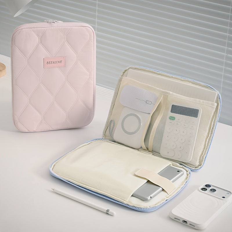 (beige)**BEENLOVE Tablet Storage Bag: 180 degrees Full-Open Independent Compartment, Shockproof & Portable, V1102-PBSND002
