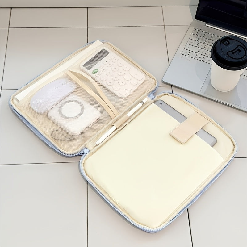 (beige)**BEENLOVE Tablet Storage Bag: 180 degrees Full-Open Independent Compartment, Shockproof & Portable, V1102-PBSND002