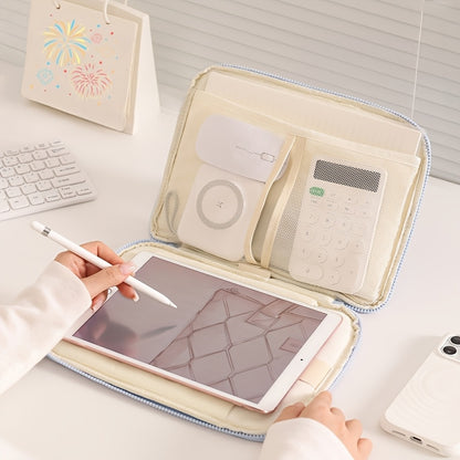 (beige)**BEENLOVE Tablet Storage Bag: 180 degrees Full-Open Independent Compartment, Shockproof & Portable, V1102-PBSND002