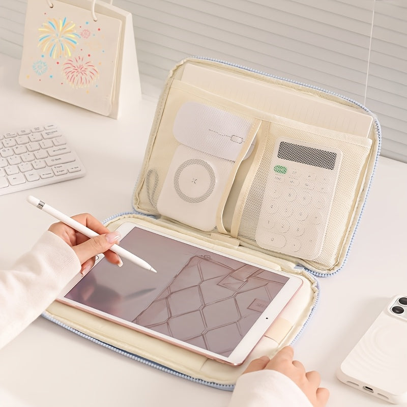 (grey)**BEENLOVE Tablet Storage Bag: 180 degrees Full-Open Independent Compartment, Shockproof & Portable, V1102-PBSND004