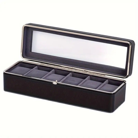 Luxury transparent-lid watch box with 6 fabric-lined compartments, portable and shockproof design, suitable V1102-SBSNH002