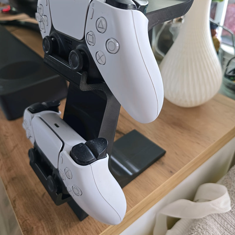 black 3-in-1 PS5 and Xbox Controller Stand - Compatible with PlayStation 5/Xbox Consoles. A gaming desktop V1102-SBZJ001
