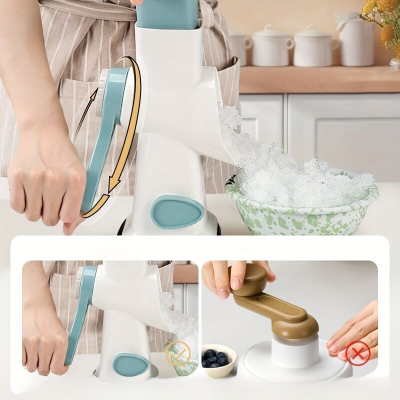 Three-Step Hand-Crank Ice Crusher|Transparent Ice Box for Visible Operation, Anti-Slip Effort-Saving Design, V1102-SCZBJ001