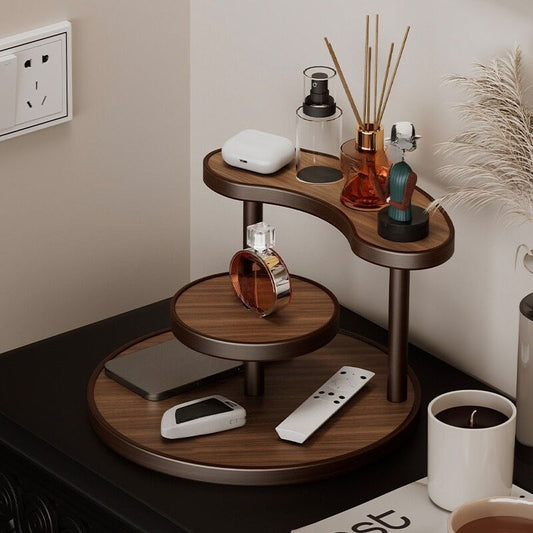 Three-tier Rotating Cosmetic Organizer, Wooden Bathroom Vanity Storage Rack, Suitable for Skincare Products, V1102-SCZWJ001