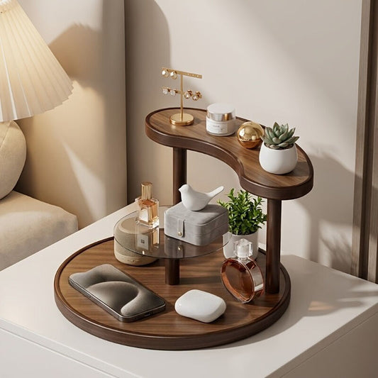 Three-tier Rotating Cosmetic Organizer, Wooden Bathroom Vanity Storage Rack, Suitable for Skincare Products, V1102-SCZWJ001
