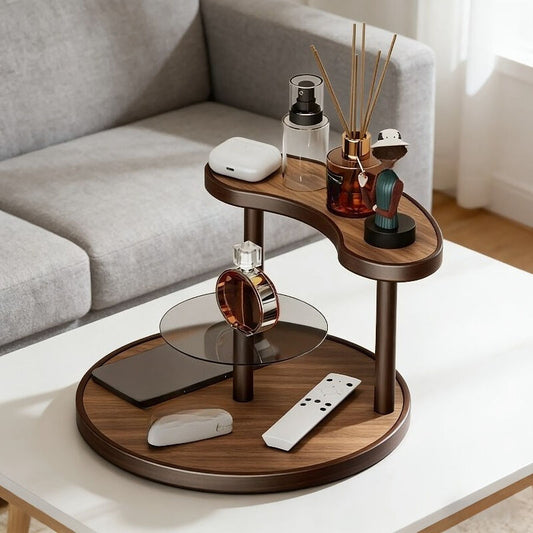 Three-tier Rotating Cosmetic Organizer, Wooden Bathroom Vanity Storage Rack, Suitable for Skincare Products, V1102-SCZWJ002