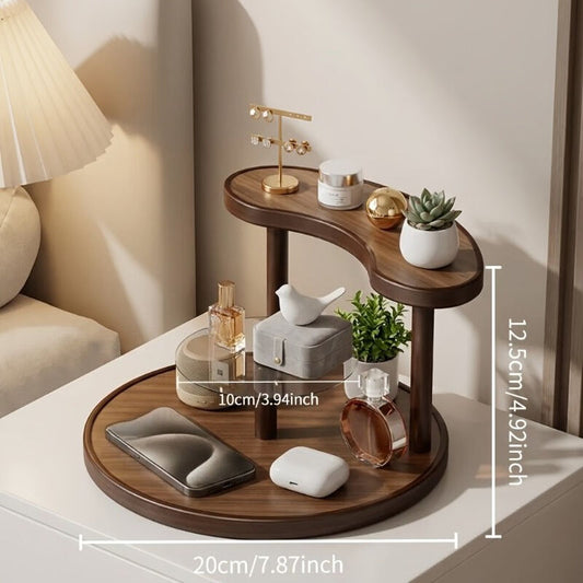 Three-tier Rotating Cosmetic Organizer, Wooden Bathroom Vanity Storage Rack, Suitable for Skincare Products, V1102-SCZWJ002