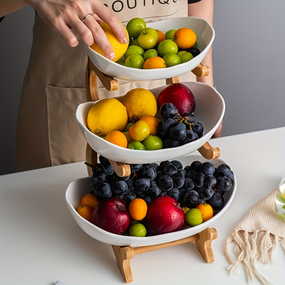 White**Nordic-Style Three-Tier Extendable Fruit Tray | Creative Living Room Snack Stand, Adjustable Height, V1102-SGTP001