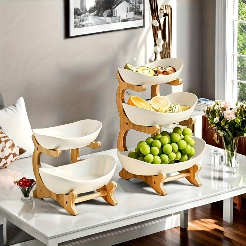 White**Nordic-Style Three-Tier Extendable Fruit Tray | Creative Living Room Snack Stand, Adjustable Height, V1102-SGTP001