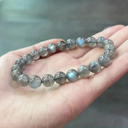 Natural Labradorite Bracelet - Handmade Bohemian-style Jewelry, Featuring Iridescent Stone with 8mm Beads, V1102-SL003