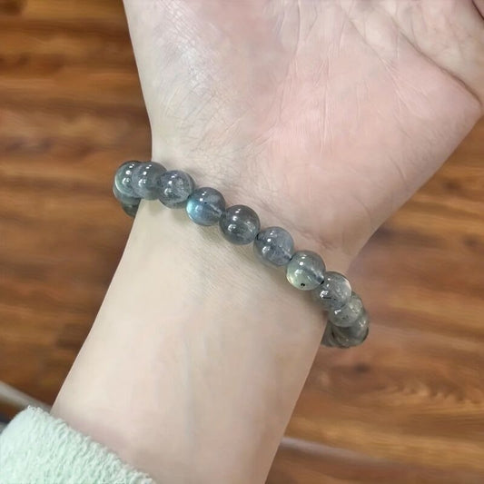 Natural Labradorite Bracelet - Handmade Bohemian-style Jewelry, Featuring Iridescent Stone with 8mm Beads, V1102-SL003