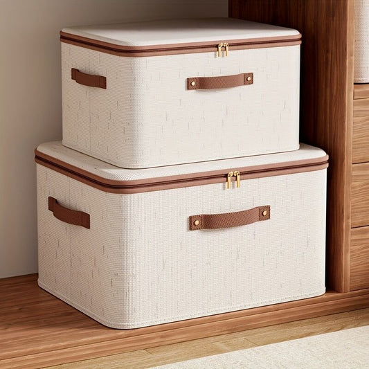 15L Double Zipper Storage Box with Faux Leather Handles | Large Capacity Lidded Basket, Perfect for Storing V1102-SLLSNX002