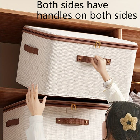 25L Double Zipper Storage Box with Faux Leather Handles | Large Capacity Lidded Basket, Perfect for Storing V1102-SLLSNX003