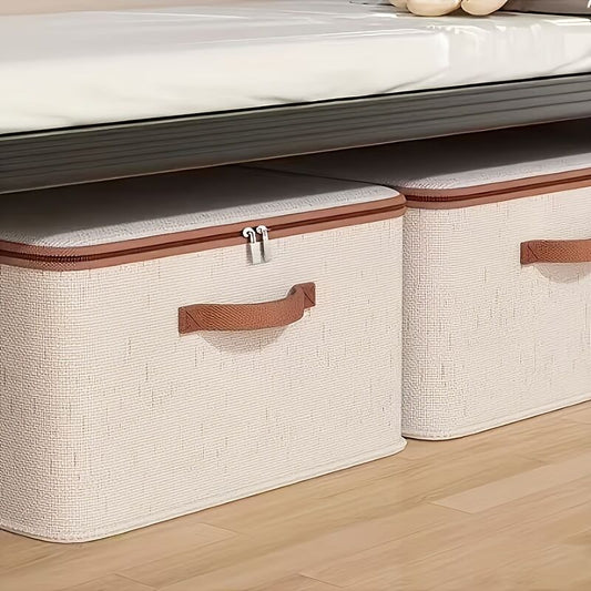 25L Double Zipper Storage Box with Faux Leather Handles | Large Capacity Lidded Basket, Perfect for Storing V1102-SLLSNX003