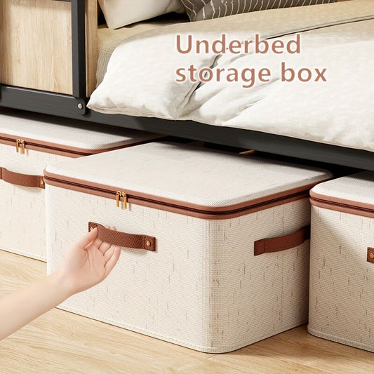 56L Double Zipper Storage Box with Faux Leather Handles | Large Capacity Lidded Basket, Perfect for Storing V1102-SLLSNX005