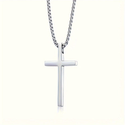 Titanium Steel Silver Men's Necklace, minimalist design, suitable for both men and women. Cross pendant V1102-TGNSXL001