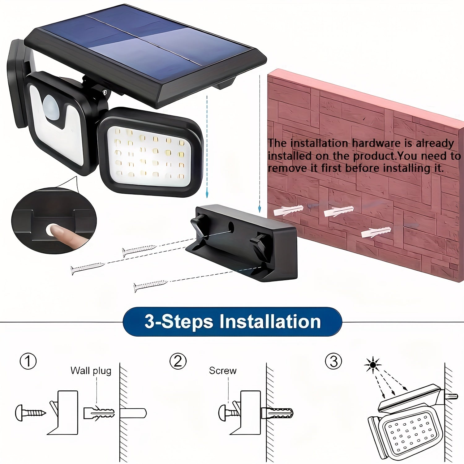 74 LED Solar Motion Sensor Light, 3 Brightness Modes Outdoor Wall Light, Suitable for Front Door, Yard, V1102-TYNZM001