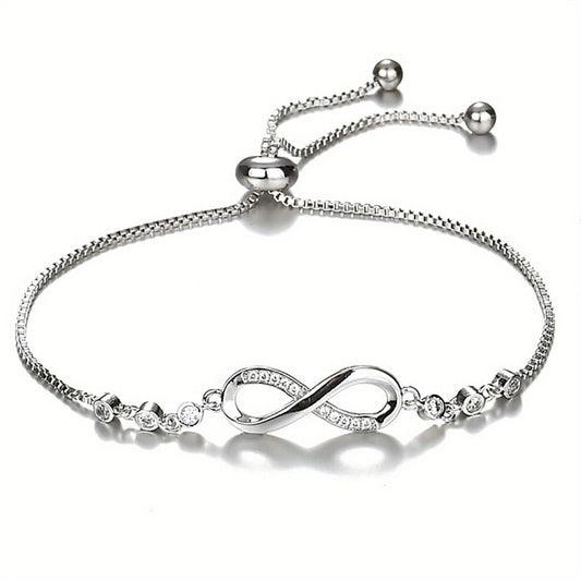 "Double-Loop Interwoven": 24cm Zinc Alloy Infinity Symbol Bracelet, Interpreting the Poetic Philosophy of V1102-WXSL001
