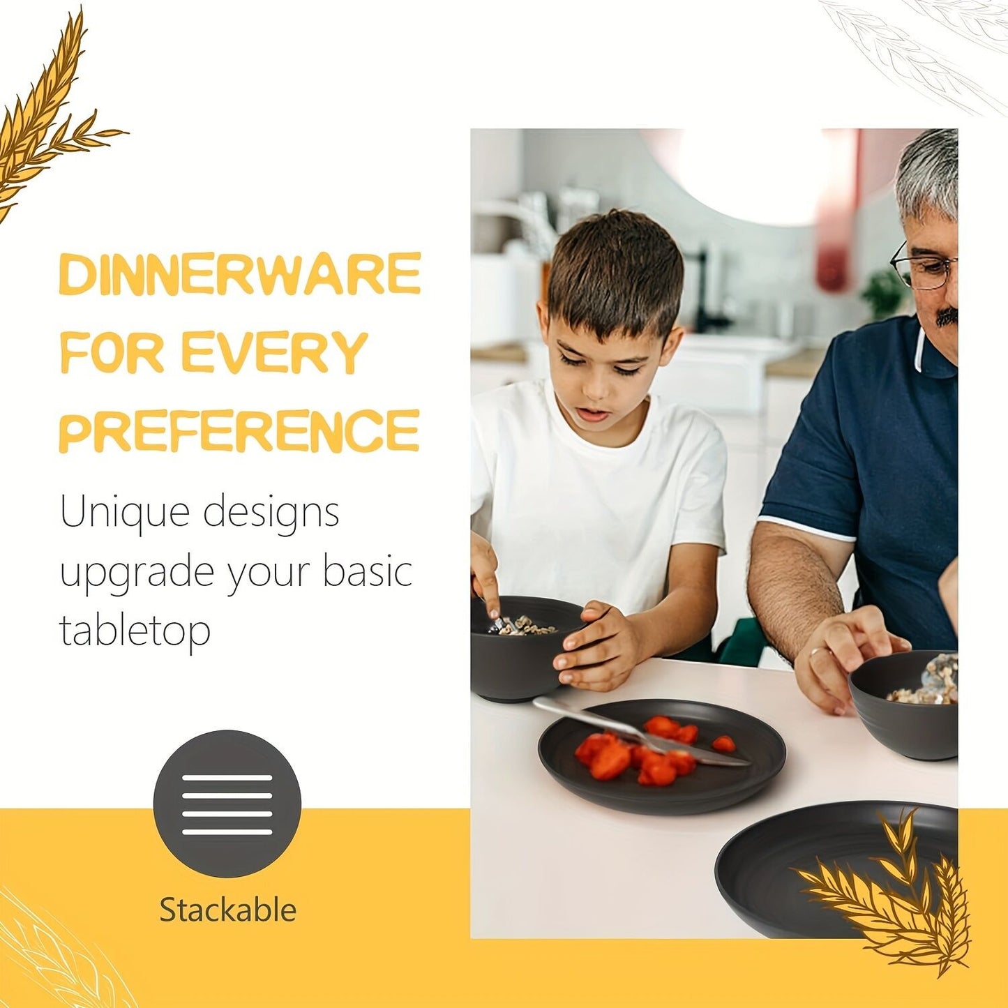 32Eco-Friendly Wheat Straw Dinnerware: Stackable Design with Natural Texture, Illuminating the Sustainable V1102-XMJTZ002