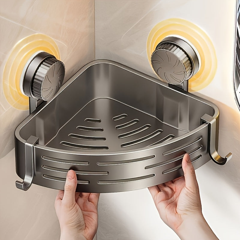 Space-Saving Suction Cup Bathroom Storage Rack | No Drilling Required, Strong Triangular Storage Shelf with V1102-XPZWJ001