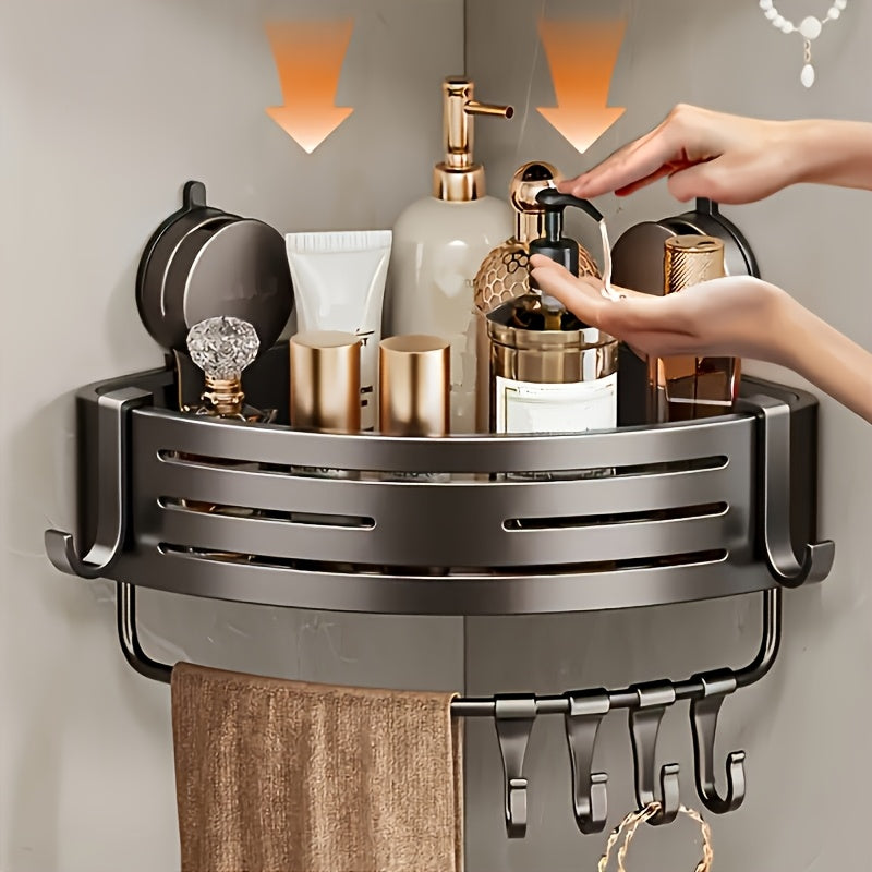Space-Saving Suction Cup Bathroom Storage Rack | No Drilling Required, Strong Triangular Storage Shelf with V1102-XPZWJ001