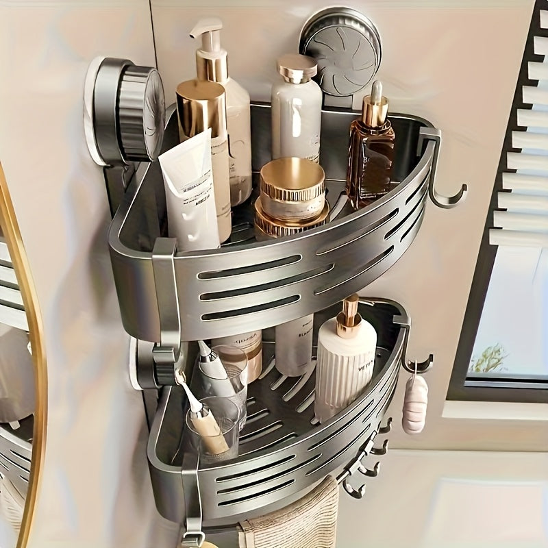 Space-Saving Suction Cup Bathroom Storage Rack | No Drilling Required, Strong Triangular Storage Shelf with V1102-XPZWJ001