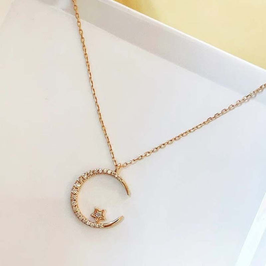 GOLD"Crescent and Stars" Crystal Necklace: Weaving the Galaxy into a Chain, Crafting a Flowing Dazzling V1102-XYXL001