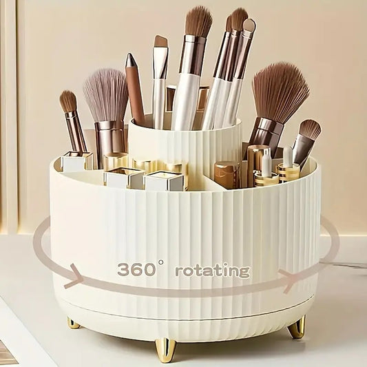 360 degrees Rotating Multi-Compartment Makeup Brush Holder: Luxurious Vertical Texture with Golden Feet V1102-XZHZSNH005