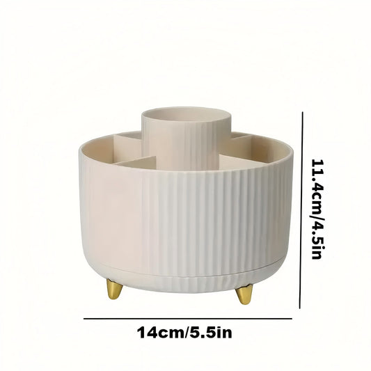 360 degrees Rotating Multi-Compartment Makeup Brush Holder: Luxurious Vertical Texture with Golden Feet V1102-XZHZSNH005