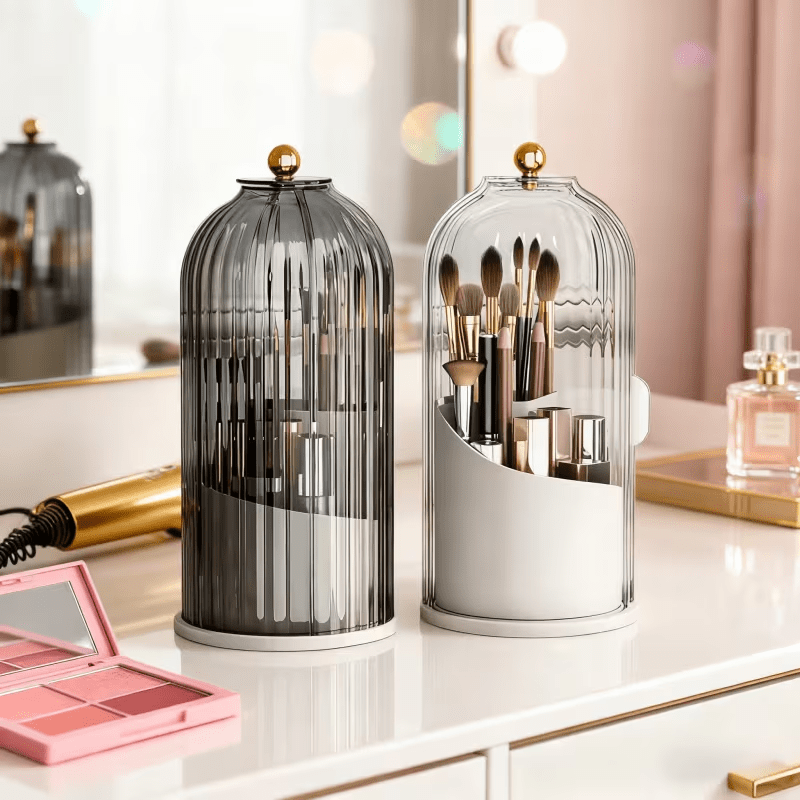 Transparent Rotating Makeup Brush Holder: 360 degrees Rotation for Easy Access, Dust-Proof with Compartments, V1102-XZHZSNH006