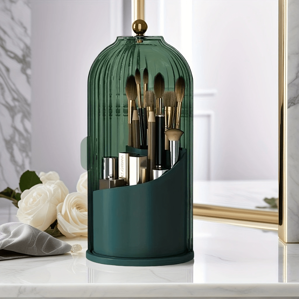 Transparent Rotating Makeup Brush Holder: 360 degrees Rotation for Easy Access, Dust-Proof with Compartments, V1102-XZHZSNH006