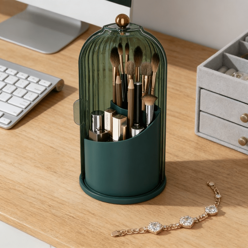 Transparent Rotating Makeup Brush Holder: 360 degrees Rotation for Easy Access, Dust-Proof with Compartments, V1102-XZHZSNH006