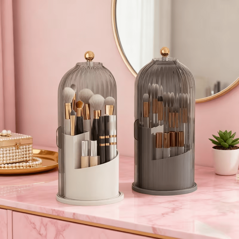 Transparent Rotating Makeup Brush Holder: 360 degrees Rotation for Easy Access, Dust-Proof with Compartments, V1102-XZHZSNH006